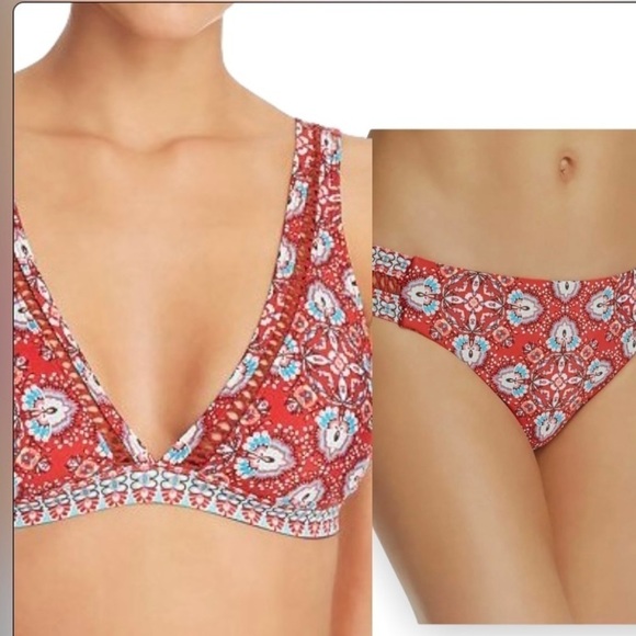 Laundry Size Small Shelli Segal Red Bikini, Floral, Mandala, Logo, Swimsuit - Picture 1 of 16